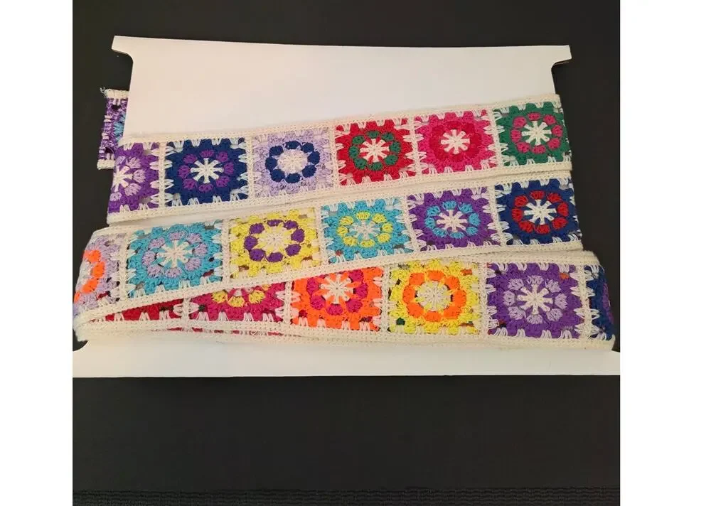 Colorful Granny Square Crochet Lace White Rainbow Crafting Quilting Boho NEW